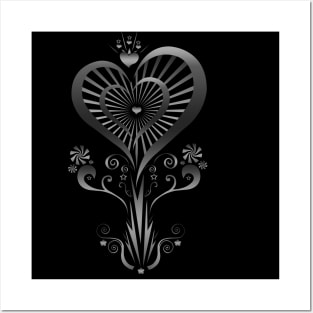 Heart Flower - Silver Posters and Art